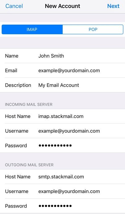 when adding email to iphone what is host name